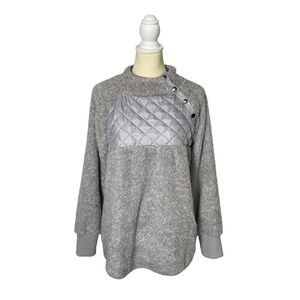 Eden Ruth Gray Quilted Fleece Pullover Sweatshirt Women's Size Large